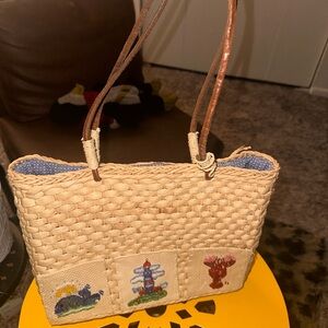 Woven Straw Tote with Nautical Embroidery